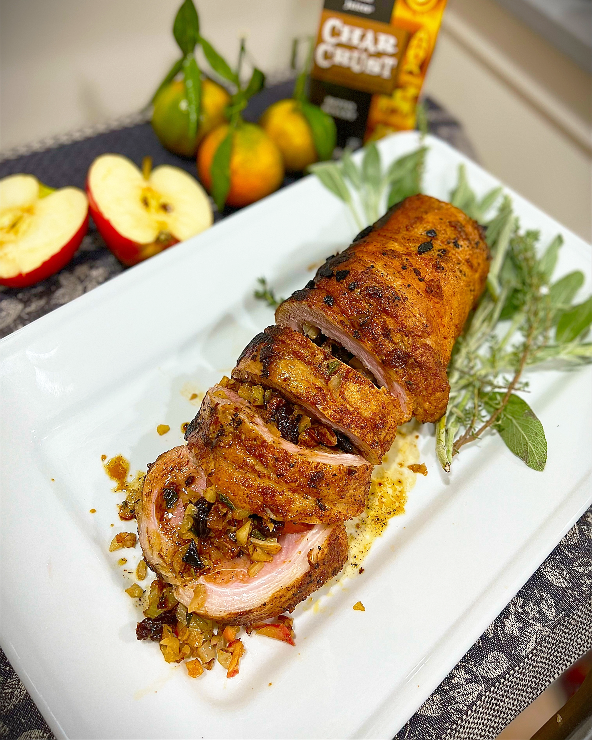 Rotisserie Roast Apple Cherry & Fennel Stuffed Pork Loin Roast