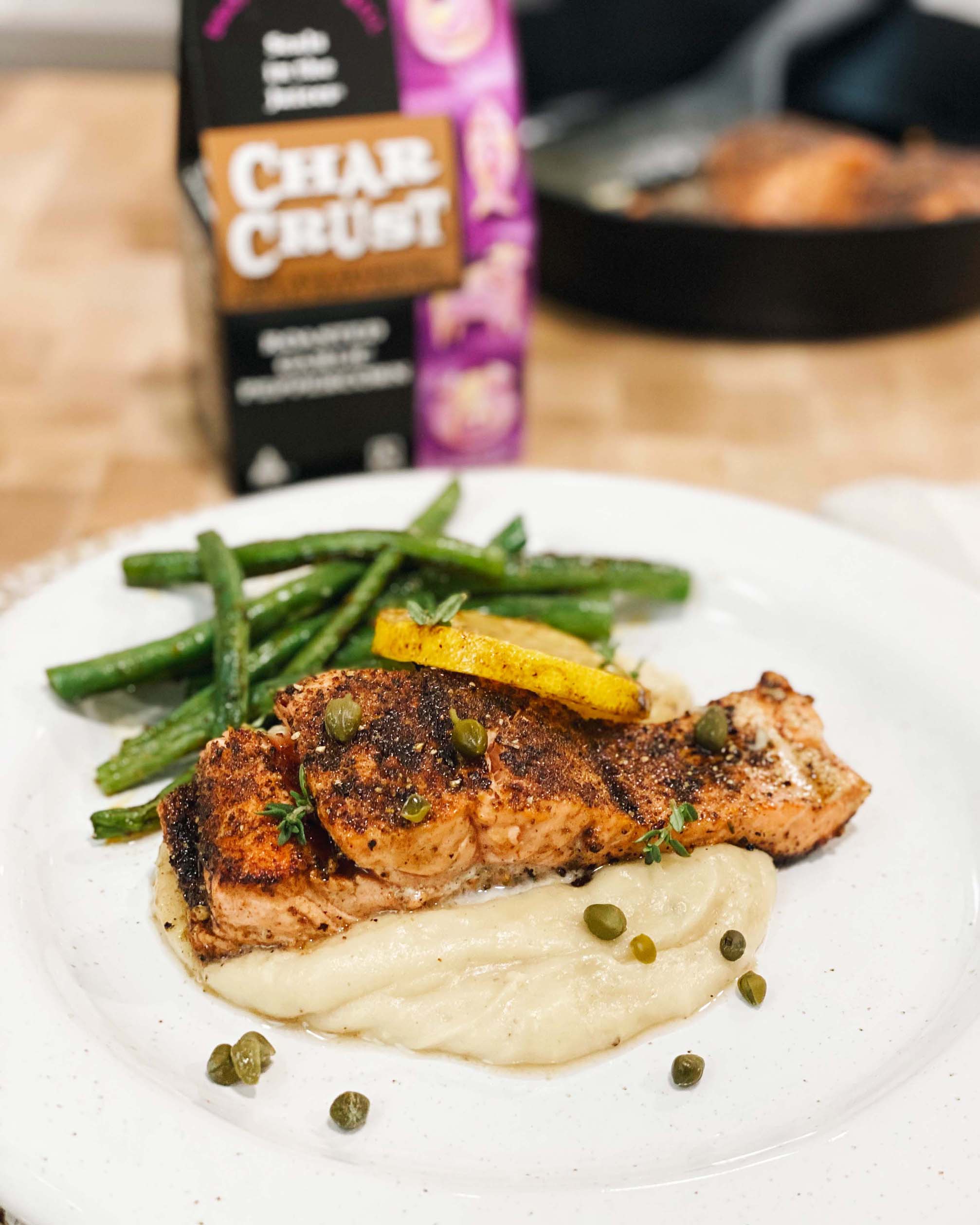 Roasted Garlic Peppercorn Salmon & Mashed Potatoes