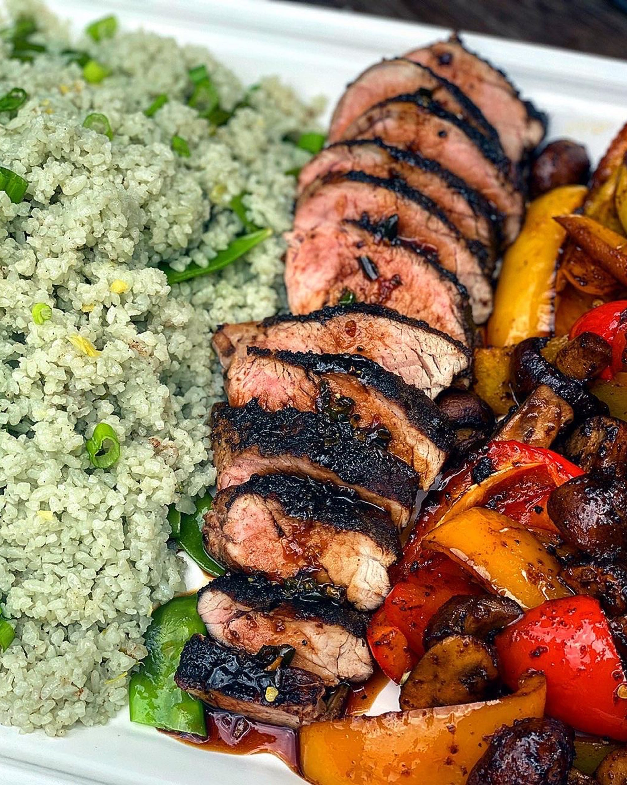 Ginger Teriyaki Pork Tenderloin with Coconut Rice & Veggies