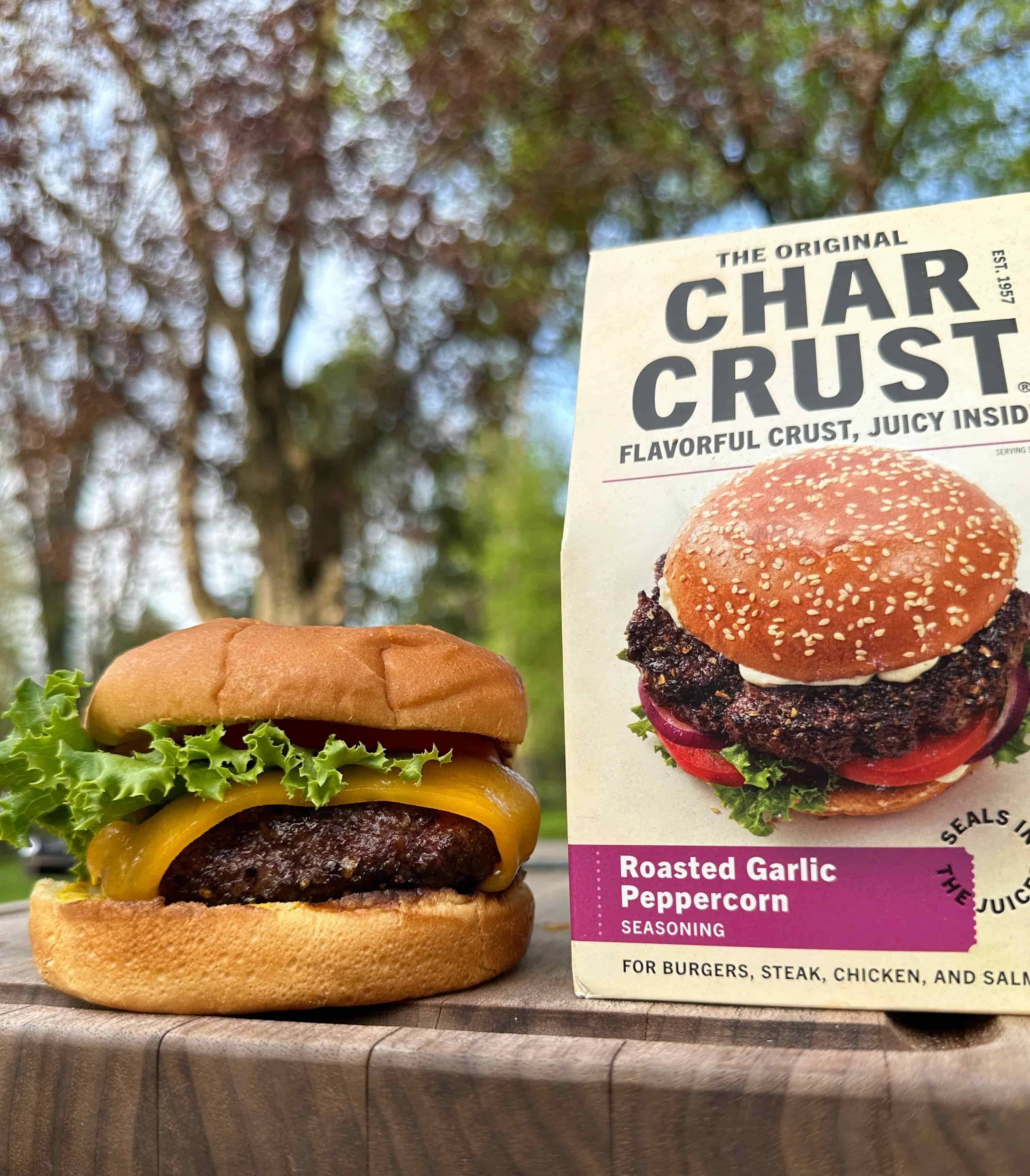 Grilled Burgers with Char Crust Roasted Garlic Peppercorn