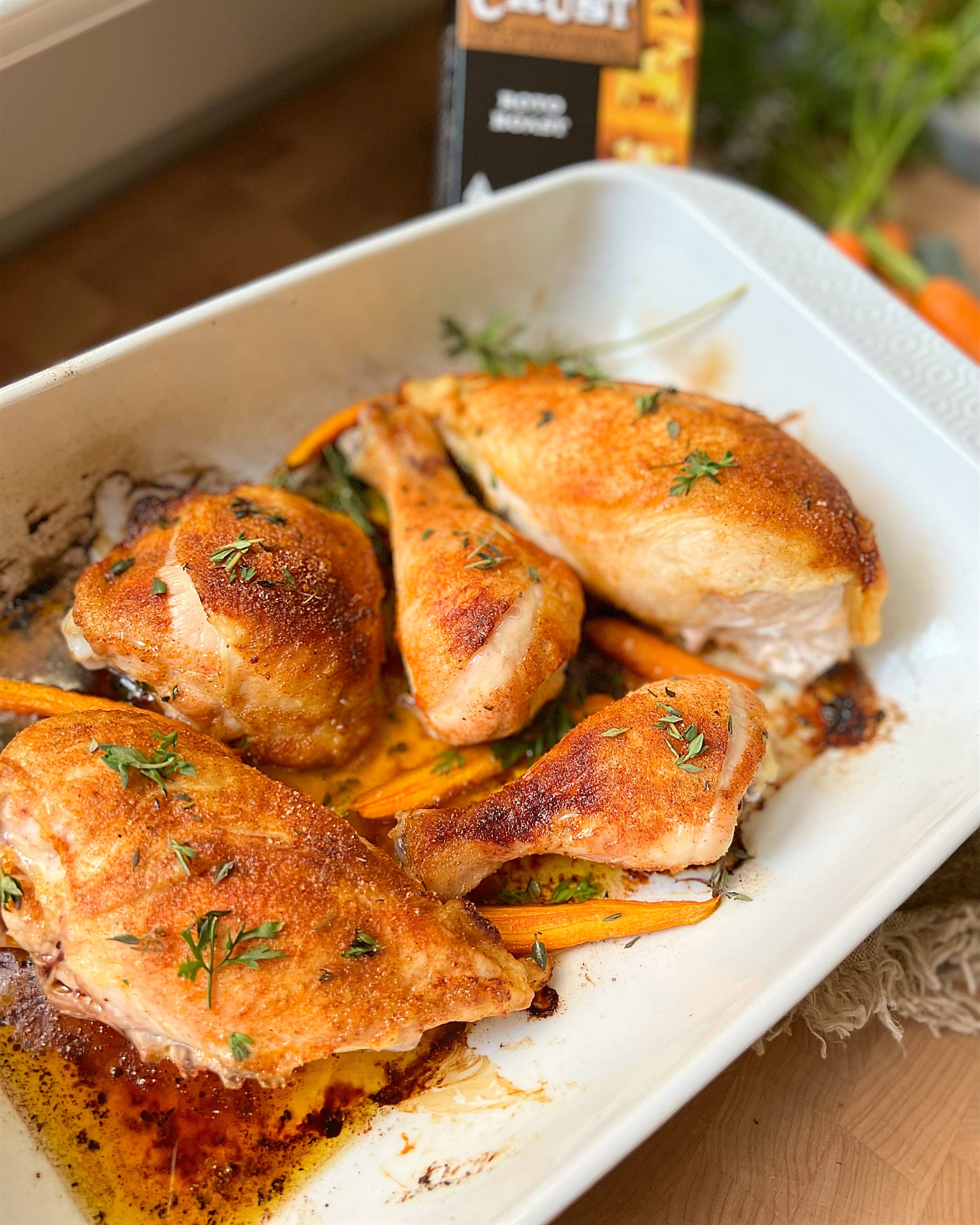 Rotisserie Roast Chicken with Char Crust Rotisserie Roast dry-rub seasoning.