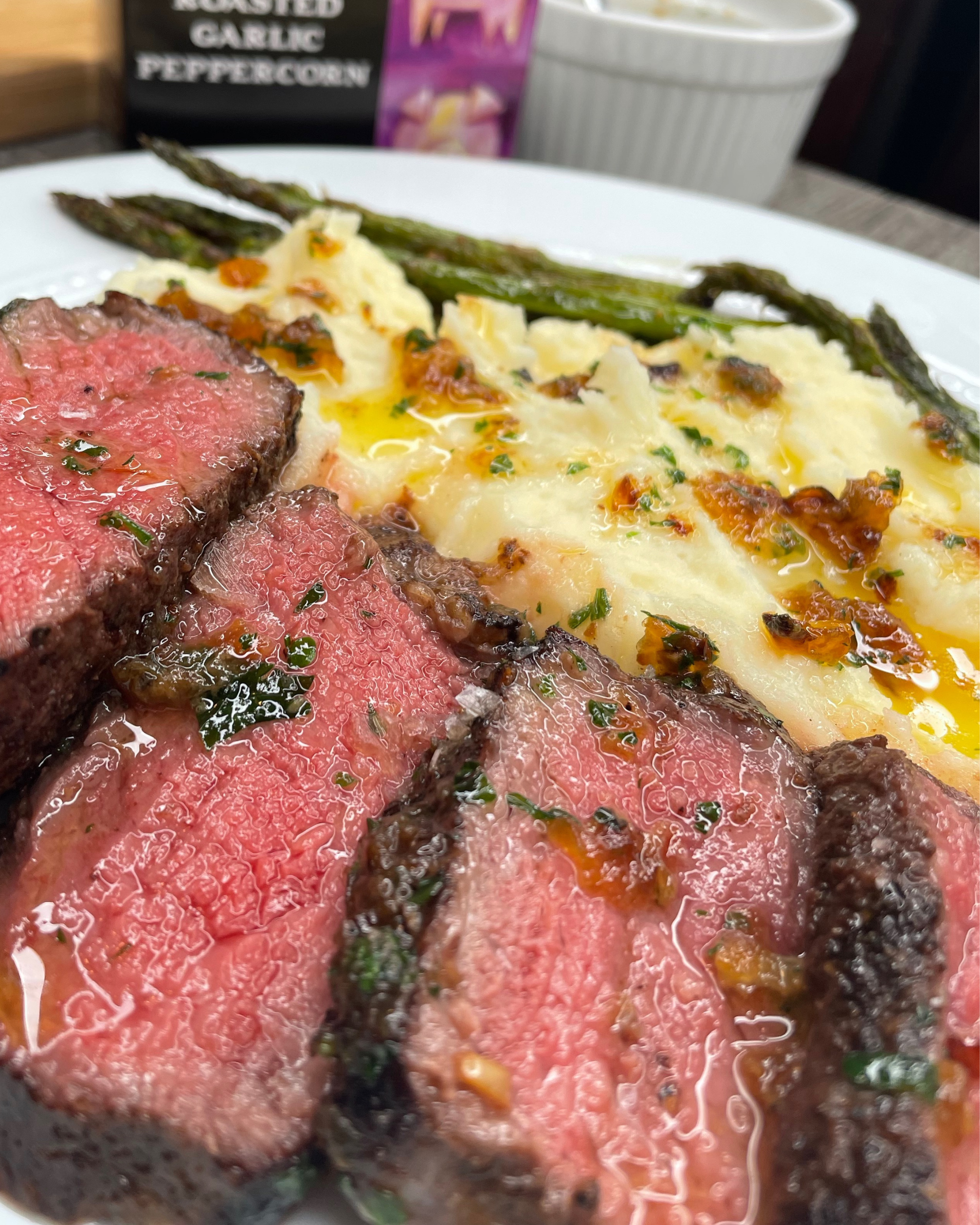 Sous Vide Roasted Garlic Peppercorn Steak